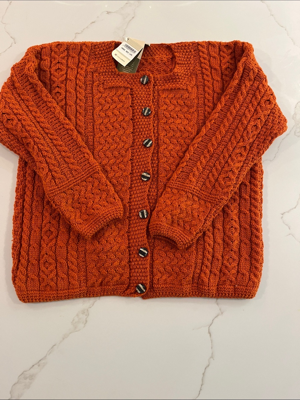 Carraig Donn NEW 100% Wool Cable knit Cardigan in Orange size Large NWT - Picture 8 of 12